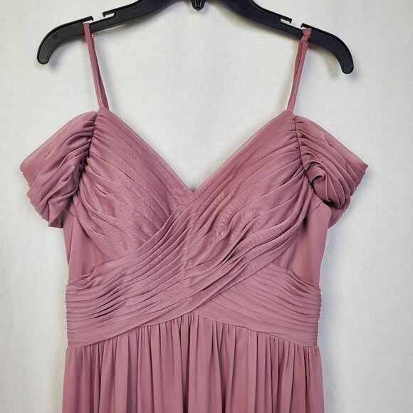 Azazie Women’s A4 Mauve Cold Shoulder Chiffon Gown Off Shoulder Spaghetti Strap - Picture 2 of 10